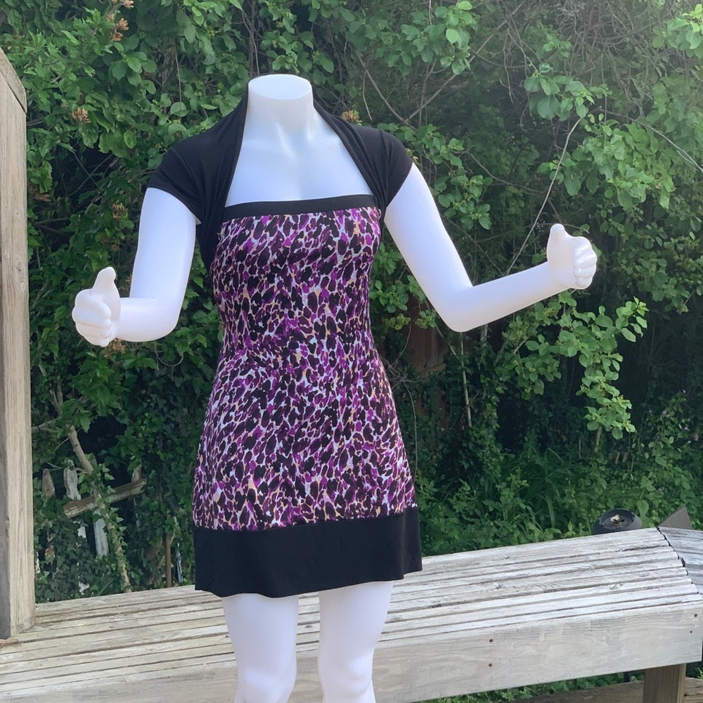 Purple animal print short dress with cutout back